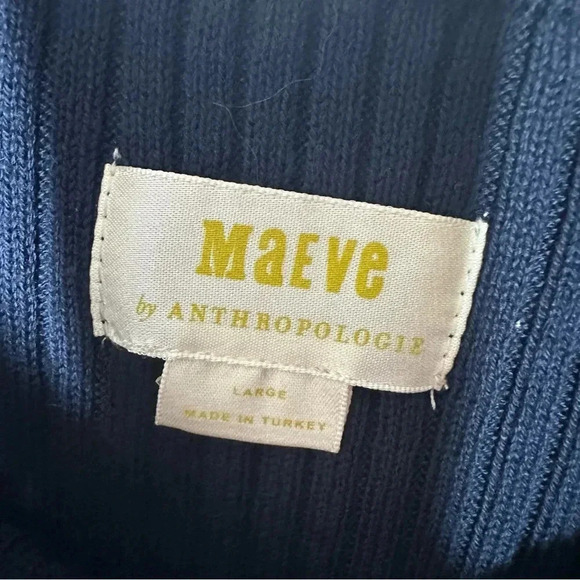 Maeve Anthropologie Navy Button Up Ribbed Knit Puff Sleeve Dress Size Large - Picture 6 of 10